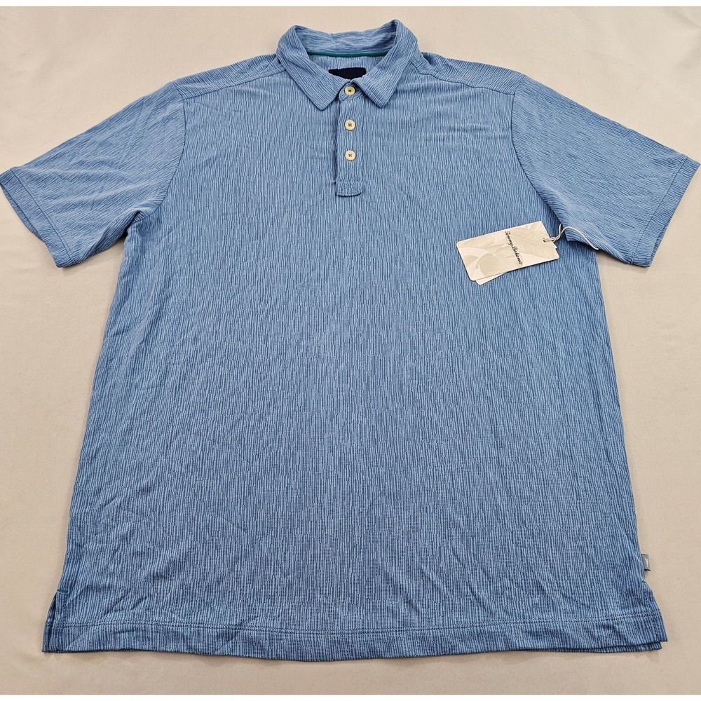 Tommy Bahama polo shirt mens M Medium blue 3 button polyester logo